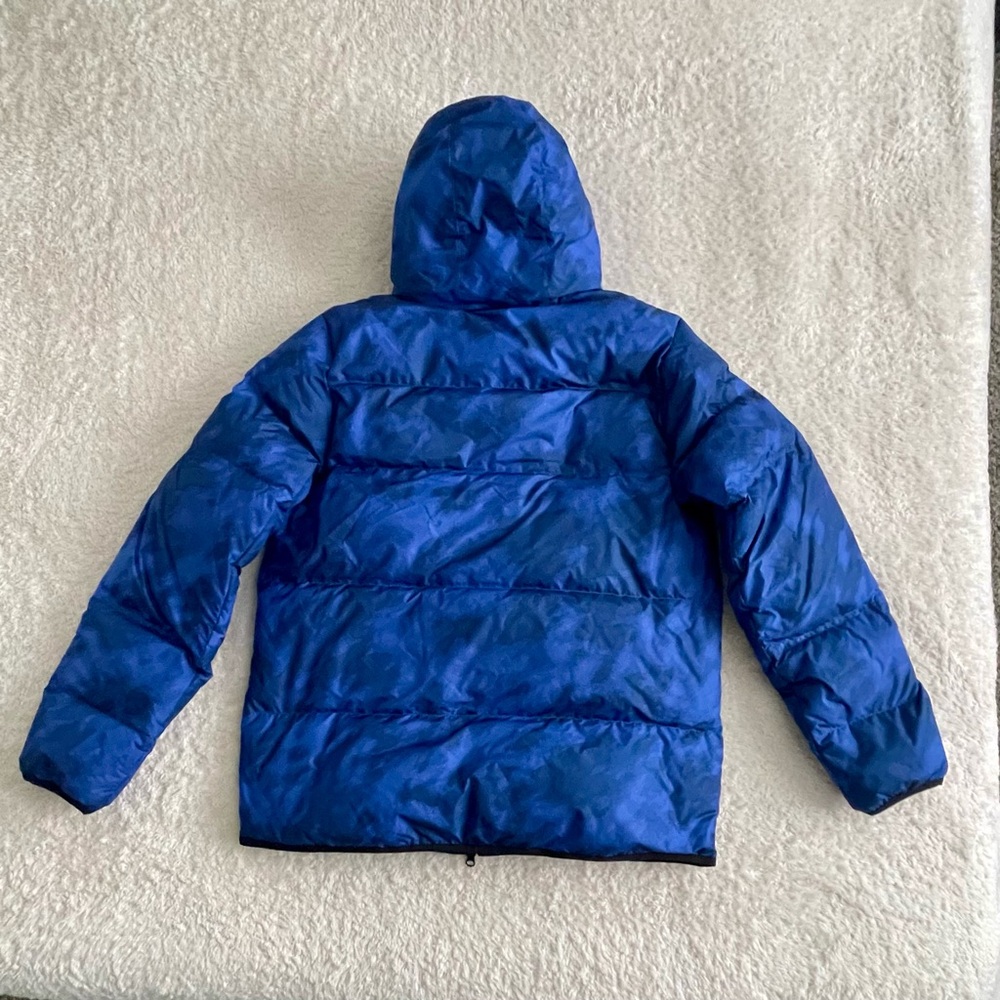 Nike Men's Blue Hooded Duck Down Puffer Jacket Winter Coat Large Zipped Pockets - Picture 9 of 9